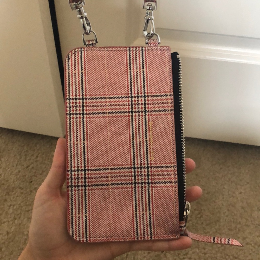 pink plaid bandolier wallet/satchel